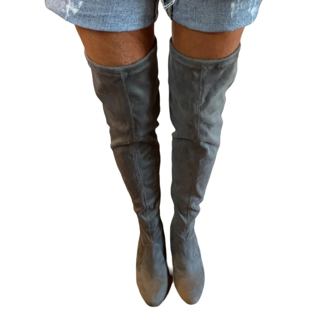Gray faux suede over the knee boots block 2.5” heel size - Picture 1 of 16
